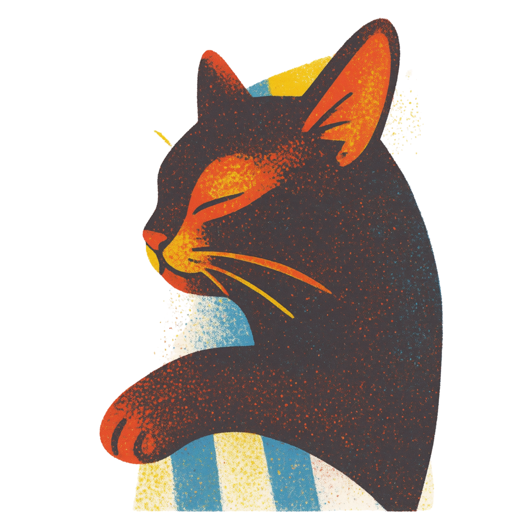 Colorful illustration of a cat on a white background