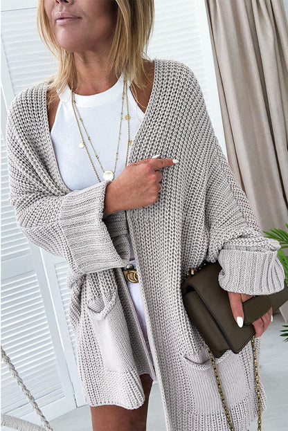Gray Oversized Open-Front Cardigan