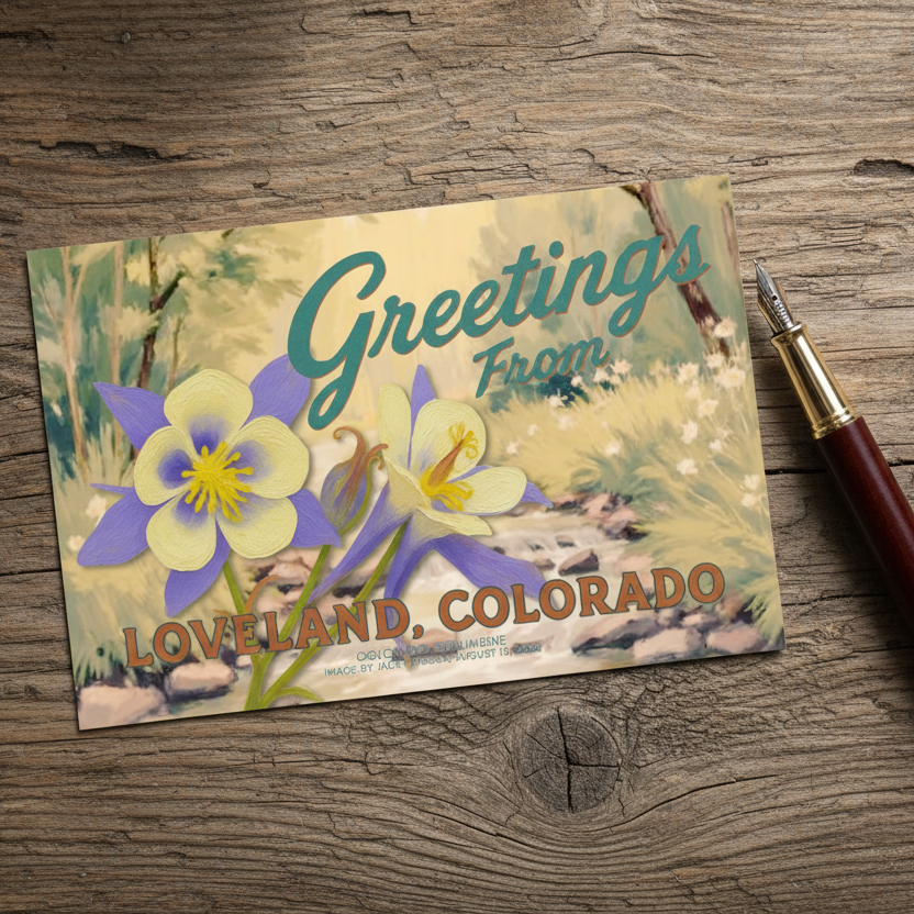 Loveland Colorado Postcard - Columbine Flower