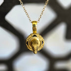 one of a kind gold tone raptor head trophy necklace on ornate plaque pendant handmade