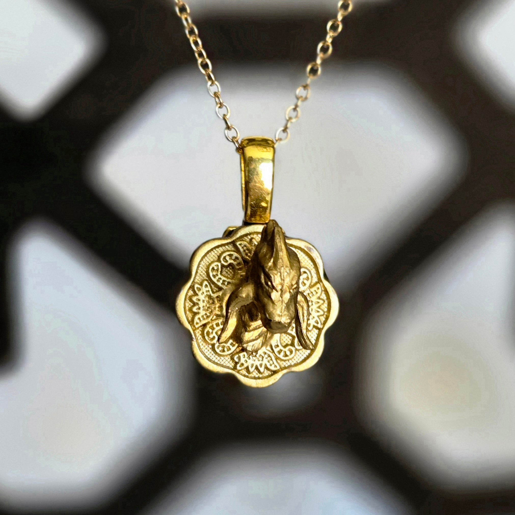 Ember-Crested Wyrm dragon necklace detail – handmade gold jewelry by Beauty Undiscovered
