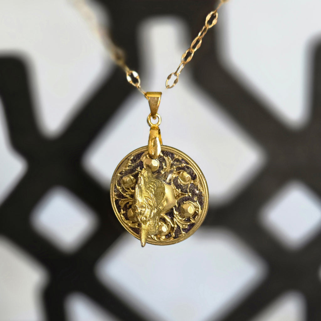 Handmade gold air dragon trophy necklace – Oath-Point Herald on 24 inch chain by Beauty Undiscovered
