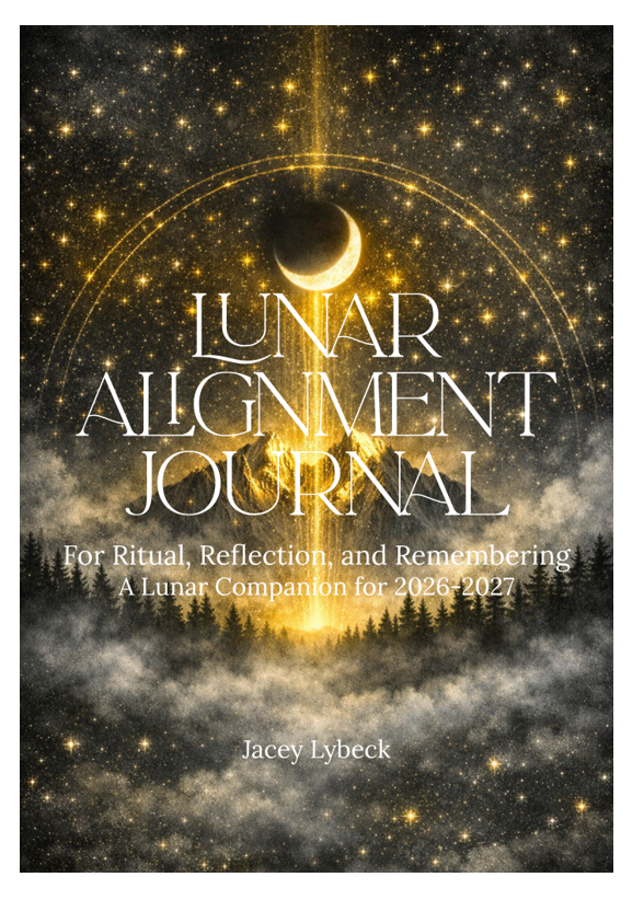 Book cover of 'Lunar Alignment Journal' with celestial design and moon illustration.