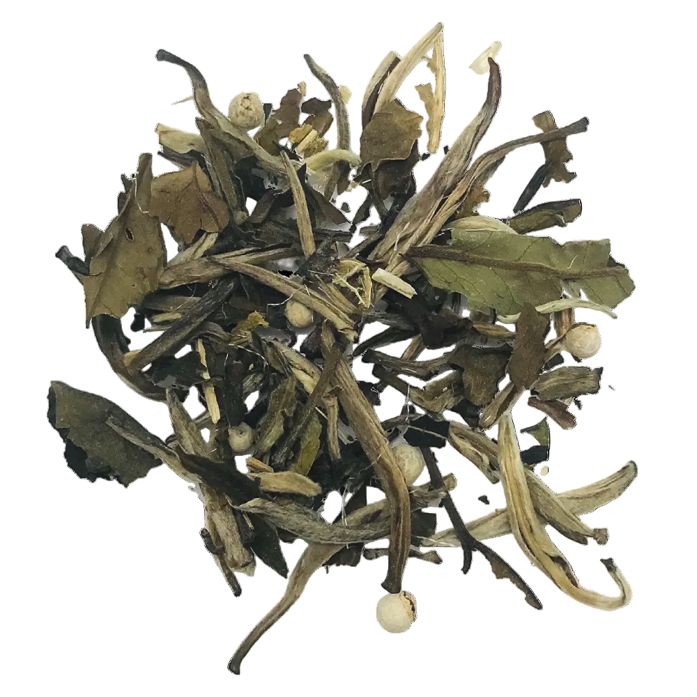 Dry tea leaves on a white background