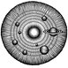 Illustration of planets in a solar system diagram with concentric circles