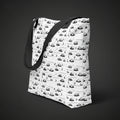 Tote bag with black and white pattern on a white background