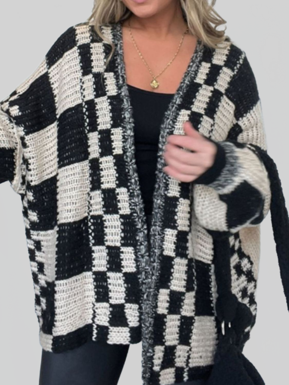 Plaid Open-Front Cardigan