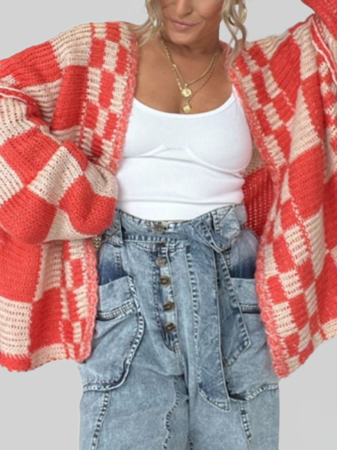 Plaid Open-Front Cardigan