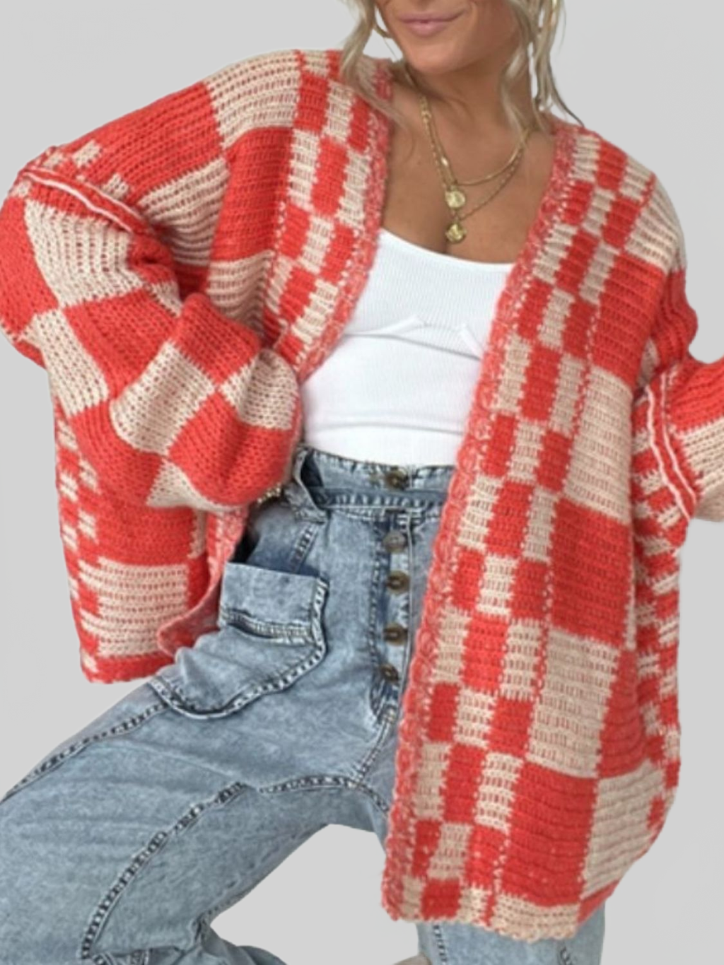 Plaid Open-Front Cardigan