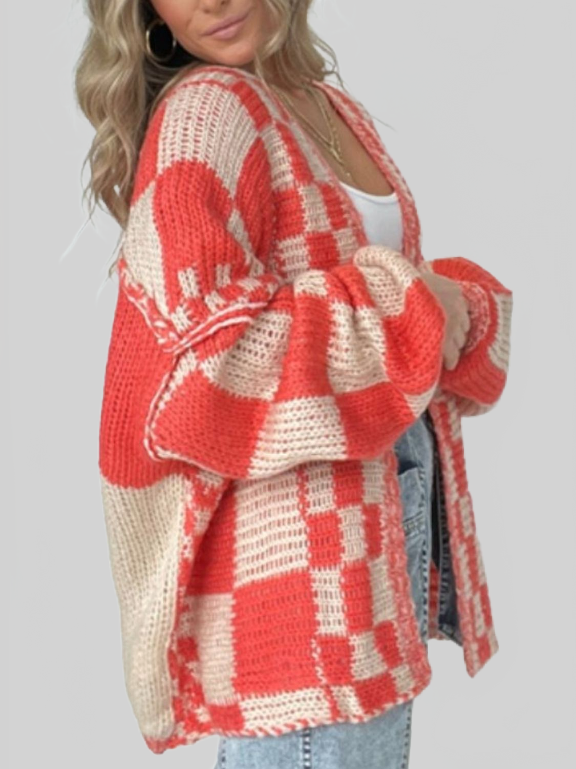 Plaid Open-Front Cardigan