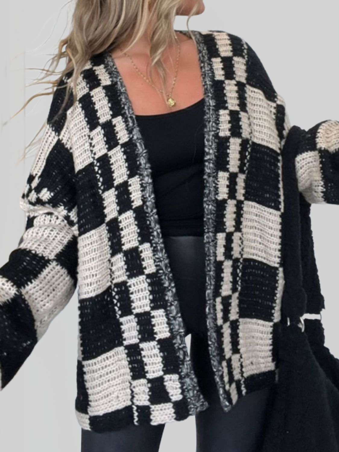 Plaid Open-Front Cardigan