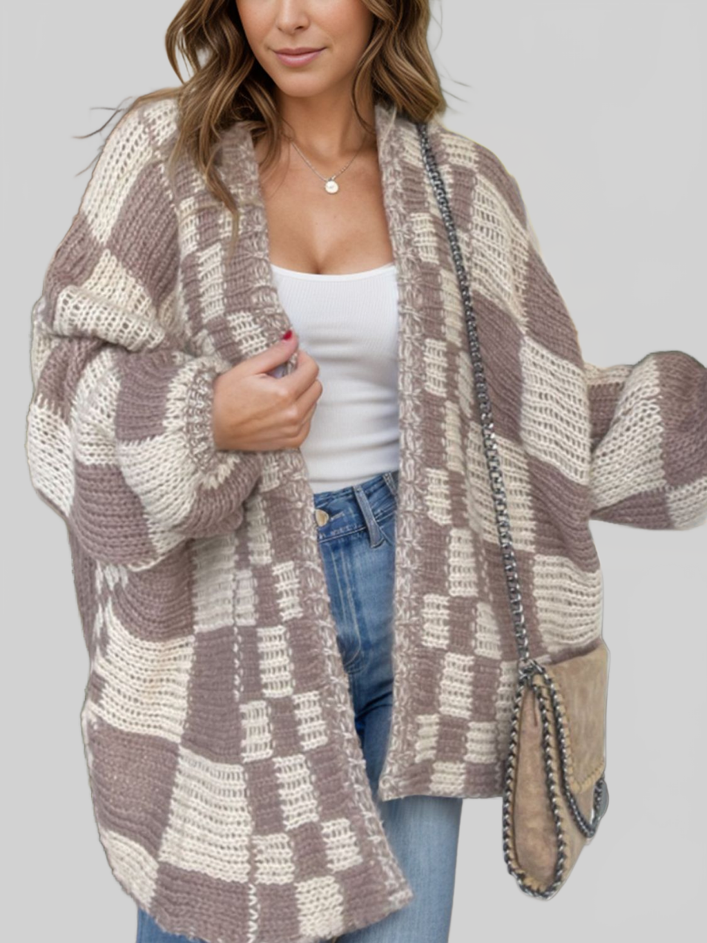 Plaid Open-Front Cardigan