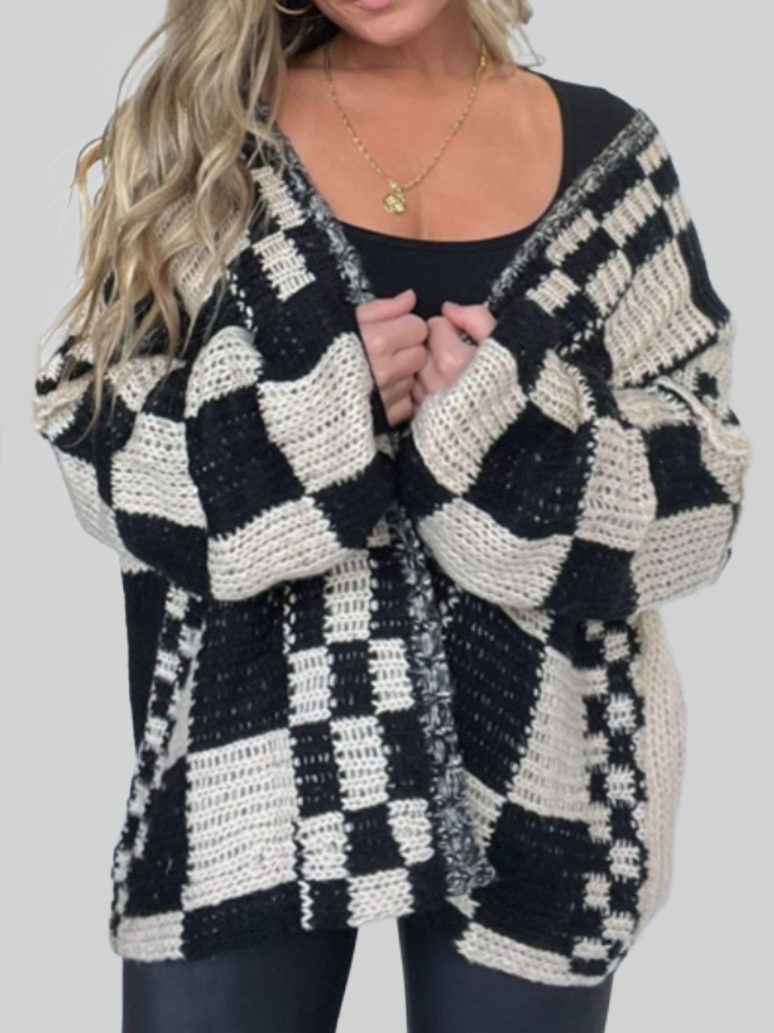 Plaid Open-Front Cardigan